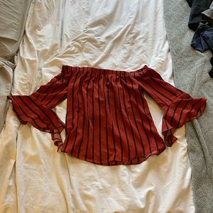 Off shoulder bell sleeve red and navy top small
